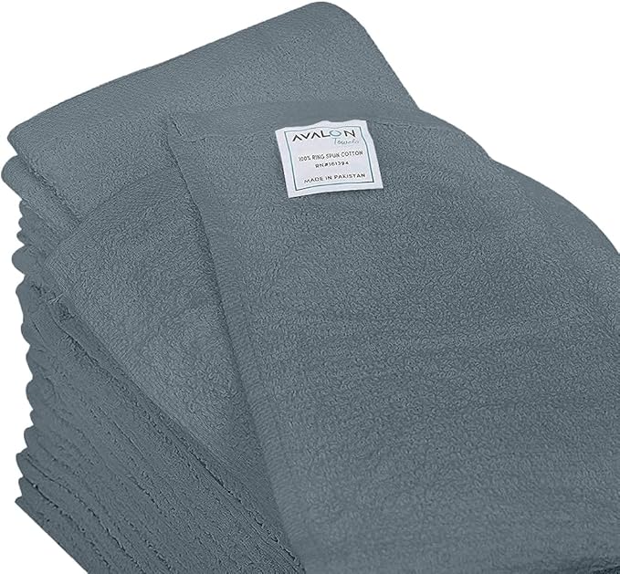 Avalon Towels Terry Bar Mop Towels (Value Pack of 60) Size 14"x17" – Absorbent and Durable, Multipurpose Cleaning Rags, Cotton Cleaning Cloths, Terry Cloth Rags, Reusable Shop Rag (Grey)-StrideForce Fitness