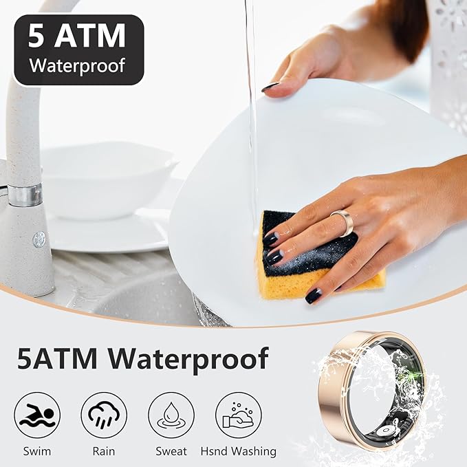 Thin Smart Ring for Fitness & Health Tracking -Heart Rate/Blood Oxygen Monitor, 5ATM Waterproof, Sleep Analysis, Pedometer -No APP Subscription Compatible with Smartphone (Rose Gold, 7)-StrideForce Fitness