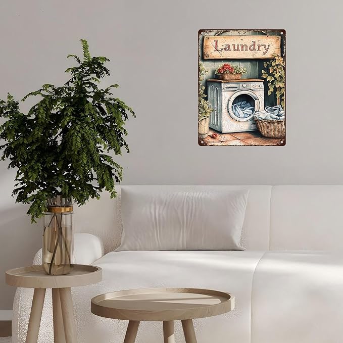 Vintage Laundry Room Tin Sign Retro Metal Poster Funny Laundry Wall Art Cafe Toilet Farm Room Garden Plaque Outdoor Farmhouse Decor Bathroom Restroom 12 * 16inch-StrideForce Fitness