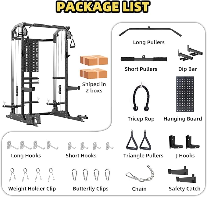 Power Cage, Squat Rack with Cable Crossover and Dual Independent Pulley System, 2000LB Capacity Workout Cage with More Training Attachments, Power Rack for Home Gym-StrideForce Fitness