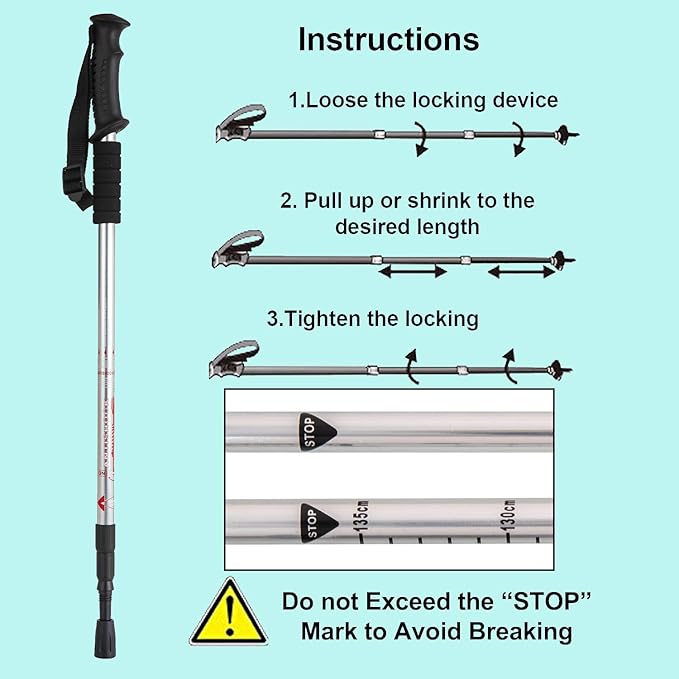 Aihoye Hiking Trekking Poles, 2 Pack Collapsible, Lightweight, Anti Shock, Walking Sticks, Adjustable Hiking Pole for Men and Women-StrideForce Fitness
