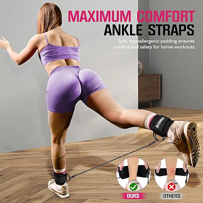Ankle Resistance Bands with Cuffs, Home Gym Workout Equipment, Lifting Glute Butt Exercise Equipment for Women, Ankle Weights Fitness Band Set, Leg Booty Equipment for Training Perfect Body Shape
