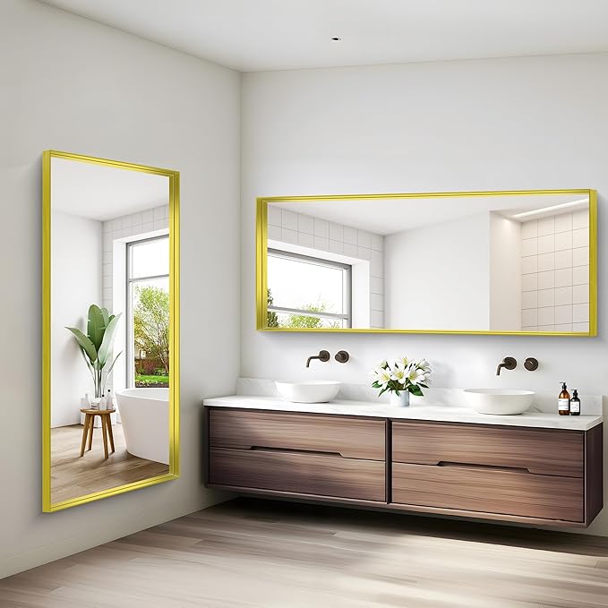 Gold Bathroom Mirror, 72x30 Inch Rectangular Framed Mirror, Large Wall Mounted Bathroom Vanity Mirror Over Sink for Bedroom,Restroom, Living Room, Hangs Vertically or Horizontally-StrideForce Fitness