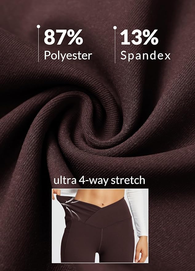 baleaf Women's V Crossover Flare Leggings with Pockets Yoga Pants High Waist Casual Workout Gym Bell Bottom Leggings-StrideForce Fitness