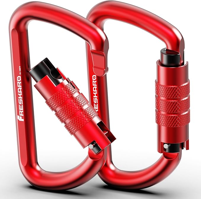 FresKaro 3inch 12kN-2698lbs Auto Locking Carabiner Clips, Solid D Shape, Heavy Duty 7075 Aluminum, Lightweight 1.09oz, Rust Proof, for Hammock, Hiking, Dog Leash, Keychain etc., Multi-Colors-StrideForce Fitness