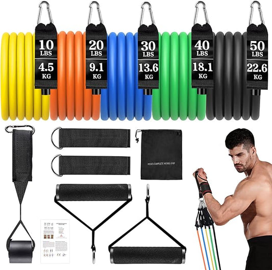 Resistance Bands Set, Himaly Exercise Bands Strength Training Fitness Bands Workout Elastic Bands with Legs Ankle Straps, Door Anchor, Handles & Carry Bag for Home Outdoor Workouts-StrideForce Fitness
