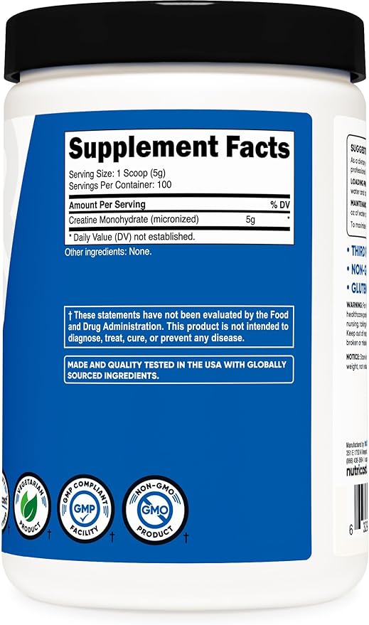 Nutricost Creatine Monohydrate Micronized Powder 500G, 5000mg Per Serv (5g) - 100 Servings, 17.9 Oz-StrideForce Fitness