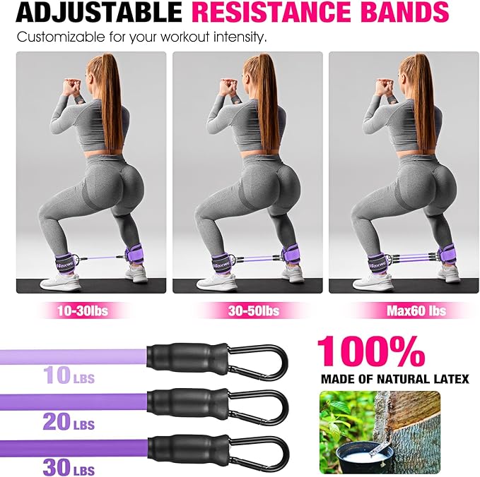 Ankle Resistance Bands with Cuffs, Ankle Bands for Working Out, Ankle Resistance Band for Leg, Booty Workout Equipment for Kickbacks Hip Fitness Training, Exercise Bands for Butt Lift Women-StrideForce Fitness