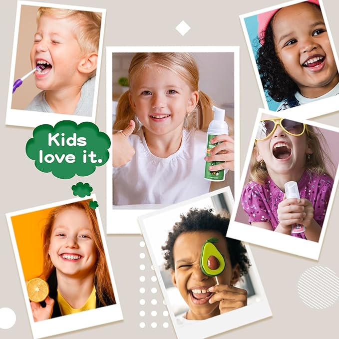 NOHOO Fluoride Free Foam Toothpaste Kids Fruit Flavour,Natural Training Toothpaste for Baby Toddler Children Oral Cleaning and Cavity Protection Strawberry Orange Cantaloupe Watermelon