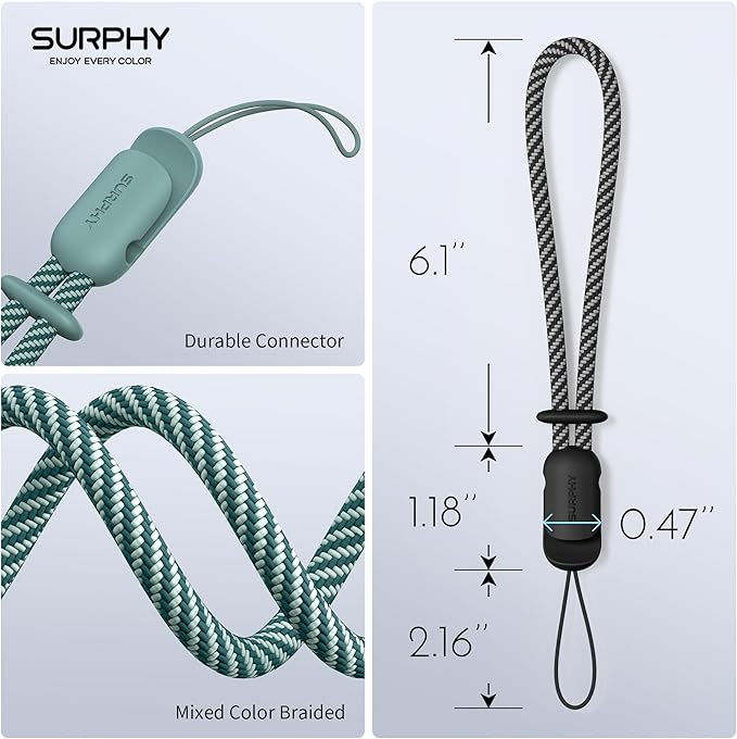 SURPHY 2 Pack Phone Lanyard for Cellphone Case, Phone Wrist Strap for Case, Cellphone Strap with 2-Color Braided, Charm Wrist Lanyard for Women and Men, Black & Green