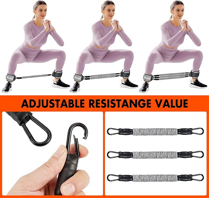 Ankle Resistance Bands with Cuffs, Ankle Bands for Working Out, Glutes Workout Equipment, Butt Exercise Equipment for Kickbacks Hip Fitness Training, Legs Resistance Bands for Women & Men