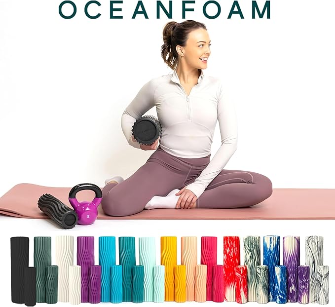 Oceanfoam Tidal Roller - Charcoal - Muscle Massage Foam Roller for Back Pain & Stretching - Firm and Ergonomic Wide Wave Textured - Yoga, Athletics, & Wellness - Full Size, 20" x 5"-StrideForce Fitness