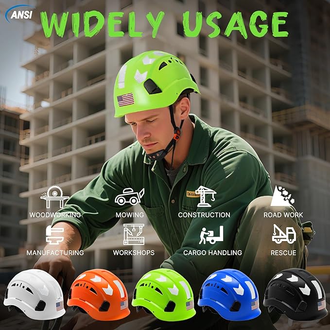 AOLAMEGS Construction Safety Hard Hat - ANSI Z89.1 Type Ι OSHA Approved Safety Helmets with Chin Straps Lightweight Reflective Vented ABS Hard Hats For Men Women Industrial Workwear 6-point Suspension-StrideForce Fitness