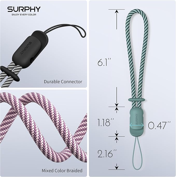 SURPHY 3 Pack Phone Wrist Strap with CellPhone Tether Tab, Cellphone Lanyard, Phone Strap with 2-Color Braided, Wrist Lanyard-StrideForce Fitness