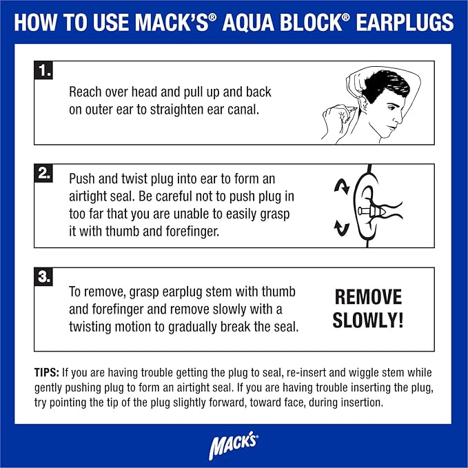 Mack's AquaBlock Swimming Earplugs, 3 Pair - Comfortable, Waterproof, Reusable Silicone Ear Plugs for Swimming, Snorkeling, Showering, Surfing and Bathing (Purple)-StrideForce Fitness