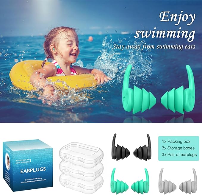 Kids Swimming Ear Plugs,3 Pairs Waterproof Reusable Silicone Child Swim Earplugs for Swimming Surfing Bathing Showering,Small Children Water Ear Plugs Suitable for Boys and Girls (Kids 4-12 Years Old)-StrideForce Fitness