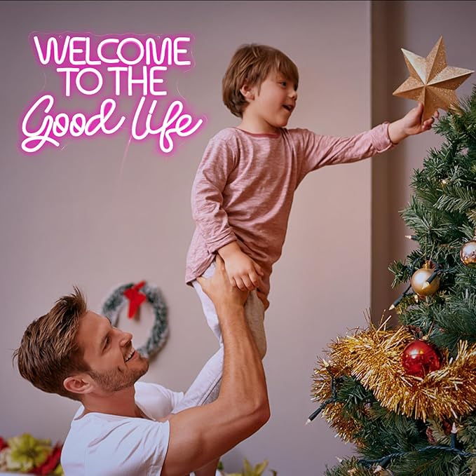 Welcome To The Good Life Neon Sign Letter LED Neon Lights Dimmable USB Powered 16.5’’X11’’Cool Wall Decorative Light Bedroom Kids Room Birthday Party Bar Decoration Gifts for Friend(Pink)-StrideForce Fitness