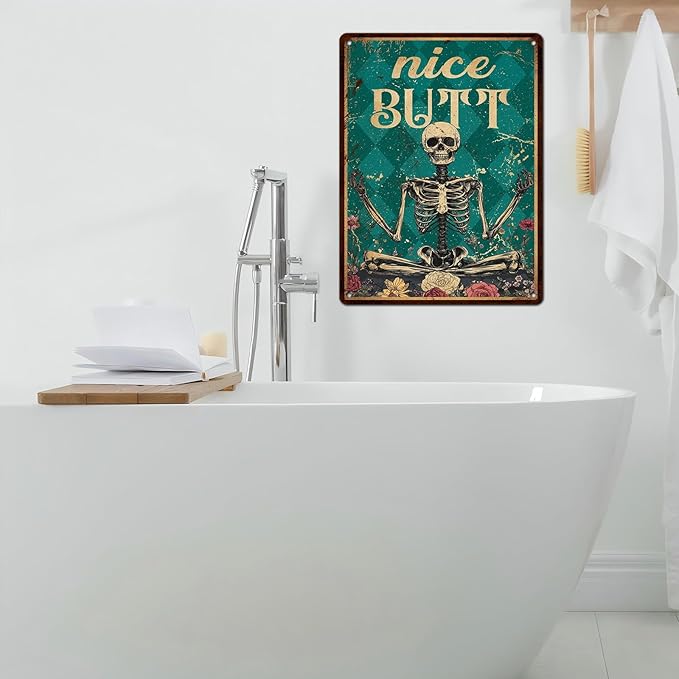 Skeleton Decor Tin Sign Retro Funny Skeleton Metal Sign for Bedroom Cafe Home Coffee Kitchen Bathroom Funny Wall Decor Art 12 * 16inch-StrideForce Fitness