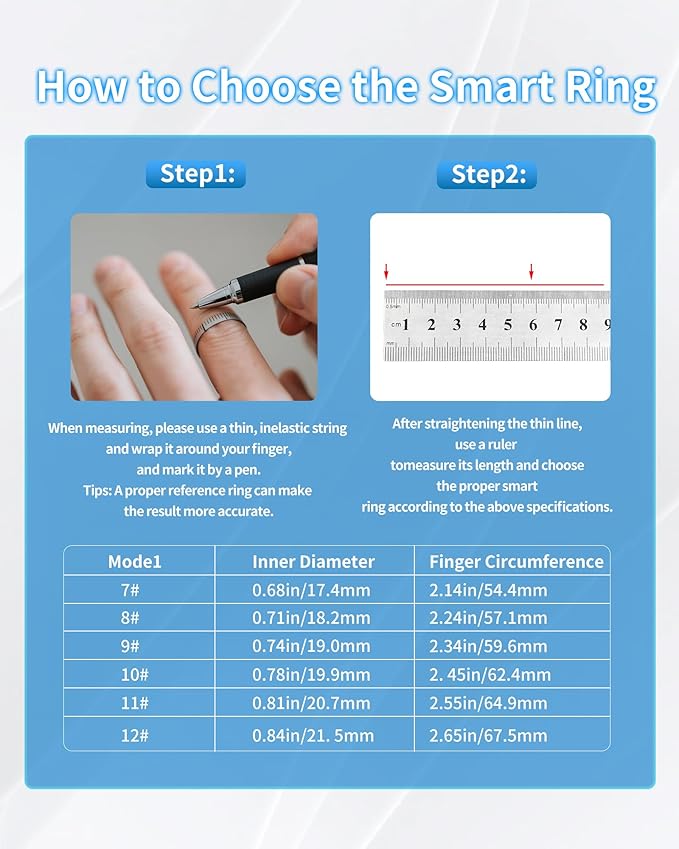 Smart Rings for Women Men, Smart Ring Tracker with Blood Oxygen/Blood Pressure/Heart Rate/Sleep Monitor/Step Counter/Gesture Control/IP68 Waterproof Fitness Tracker, Stainless Steel-StrideForce Fitness