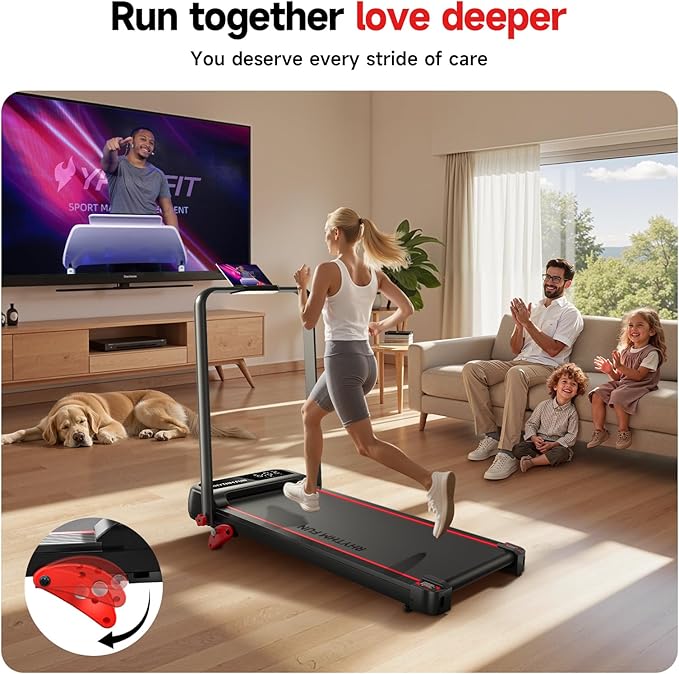 RHYTHM FUN Incline Foldable Treadmill, Walking Pad Treadmill with Incline, 300 lbs Portable Treadmills with Handles for Home Office Use, Under Desk Compact Walking Pad-StrideForce Fitness