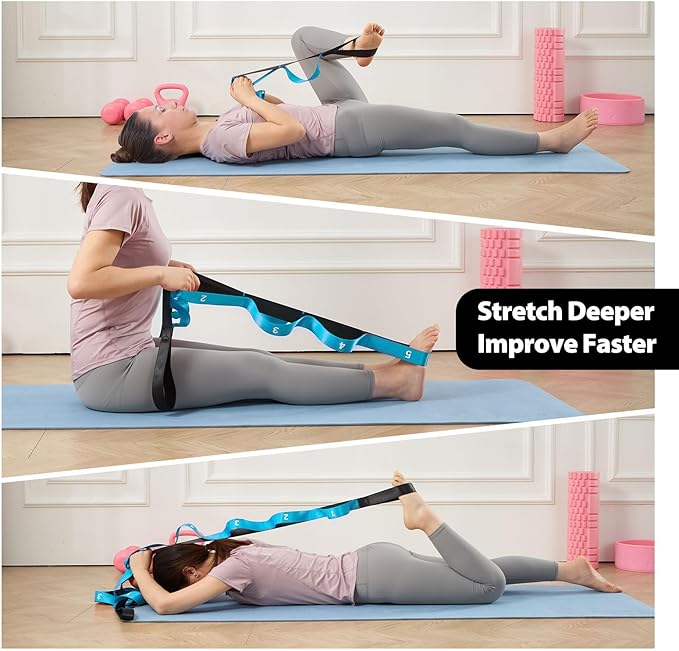Stretching Strap with 10 Loops-Yoga Strap for Physical Therapy,Home Workout,Pilate & Flexibility Training,Non Elastic Exercise Stretch Band for Hamstring,Leg Stretcher Belt,Flexibility Fascia-StrideForce Fitness
