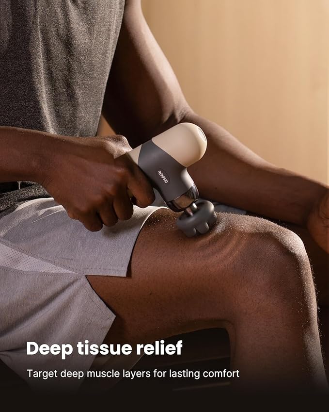 RENPHO Mini Thermal Massage Gun with Heat, Portable Deep Tissue Percussion Massager, Color Silicone Sleeves Travel Size with Carry Case, Grey-StrideForce Fitness