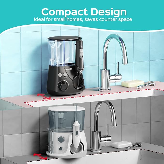 COSLUS Advanced Water Flosser for Teeth: 2 Modes & 12 Pressure Settings Electric Dental Pick for Orthodontic, Braces, Sensitive Gums - Home Use, 5 Jet Tips for Multiple Users, Family, Black, E2