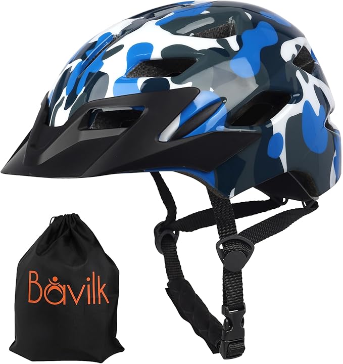 Kids Bike Helmet,Bavilk Kids Boys Girls Bike Helmets with LED Light Detachable Visor Children Youth Teen Multi-Sport for Skating Cycling Scooter Skateboard Adjustable & Lightweight 19.7"-22.4"-StrideForce Fitness