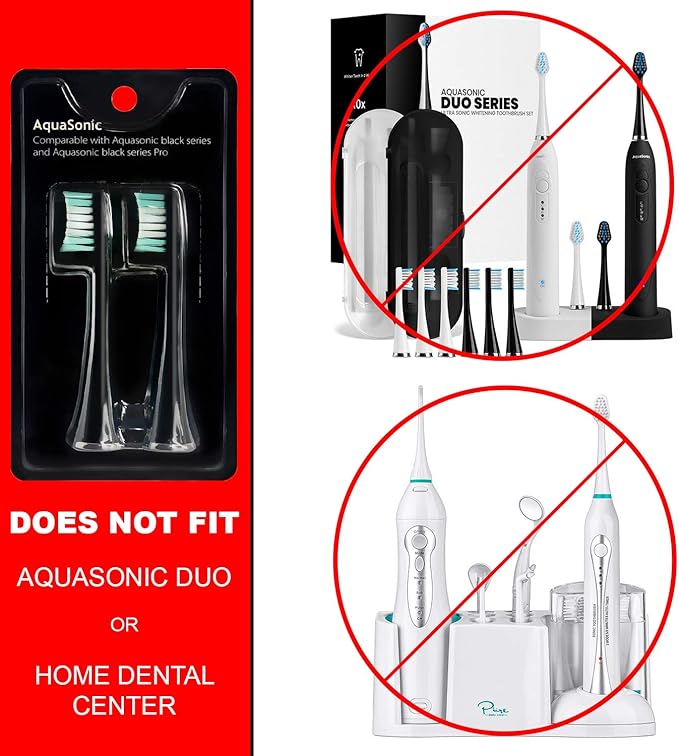 AquaSonic Genuine Standard Replacement Brush Heads | for Normal & Sensitive Teeth | Compatible with Many AquaSonic Toothbrush Handles (2 Pack Black)