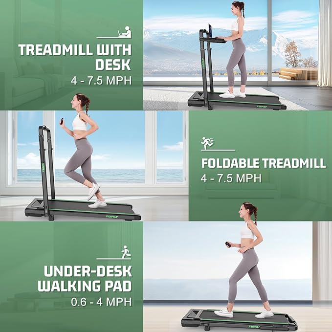 Walking Pad Treadmill with Desk Workstation, 10% Incline Foldable Treadmill with Handrail, 300lbs Capacity, 3 Control Methods, 8 in 1 Folding Treadmills for Home Office-StrideForce Fitness