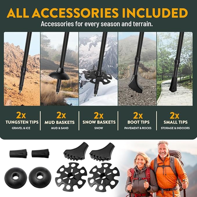 Premium Foldable Hiking Poles by USA Brand - Adjustable, Lightweight Trekking Poles Made of Aircraft Aluminum, Metal Flip Locks & Comfortable Real Cork and EVA Foam Grips-StrideForce Fitness