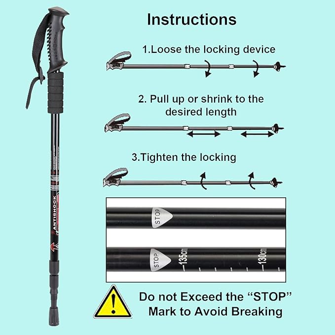 Aihoye Hiking Trekking Poles, 2 Pack Collapsible, Lightweight, Anti Shock, Walking Sticks, Adjustable Hiking Pole for Men and Women-StrideForce Fitness