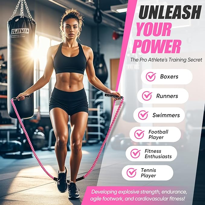 Jump Rope, Weighted Jump Rope for Women, Heavy Jump Ropes for Fitness, Home Gym Exercise Equipment, Adult Skipping Rope for Improve Strength, Weight Loss, Boxing Training,Total Body Workout Equipment-StrideForce Fitness