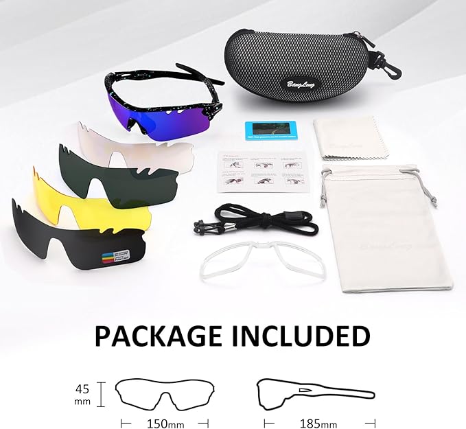 BangLong Polarized Sports Sunglasses Cycling Sun Glasses for Men Women with 5 Interchangeable Lenes for Running Baseball Golf-StrideForce Fitness
