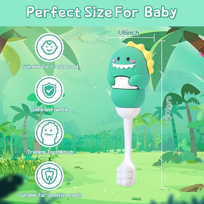 Toddler Toothbrush with Tongue Cleaner, Extra Soft Bristles for Kids 1-6,BPA-Free Baby Toothbrush with Ergonomic Grip & Non-Slip Handle, Kid Toothbrush for Gentle Care & Safe Brushing (Green, 1 Count)