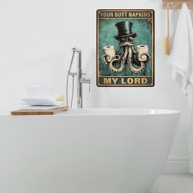Funny Octopus Retro Metal Tin Sign Nautical Bathroom Decor Toilet Restroom Funky Home Decor Wall Art Sign 12 * 16inch-StrideForce Fitness