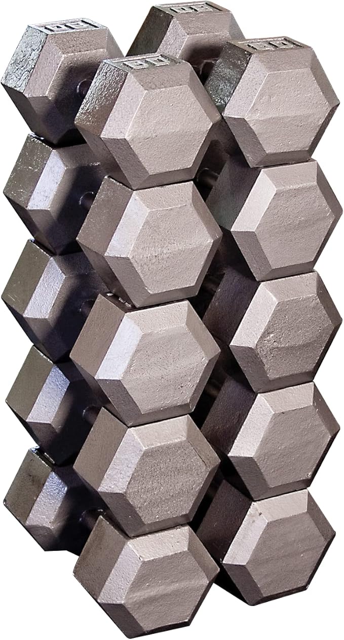 Body-Solid Cast Iron Hexagon Dumbbell, Hand Weights For Men and Women, Weight Dumbbells for Strength Training, Body Building Home Gym Training Gear-StrideForce Fitness