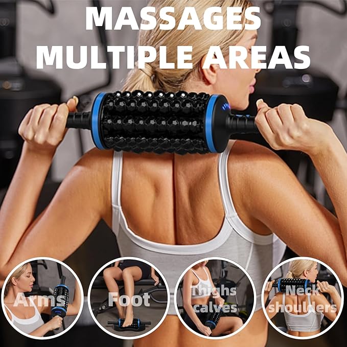 Rolling Percussive Massager – Massage with Auto-Lock for Pain Relief,Deep Tissue Relief & Muscle Relaxation, 5 Intensities, Cordless with Travel Case