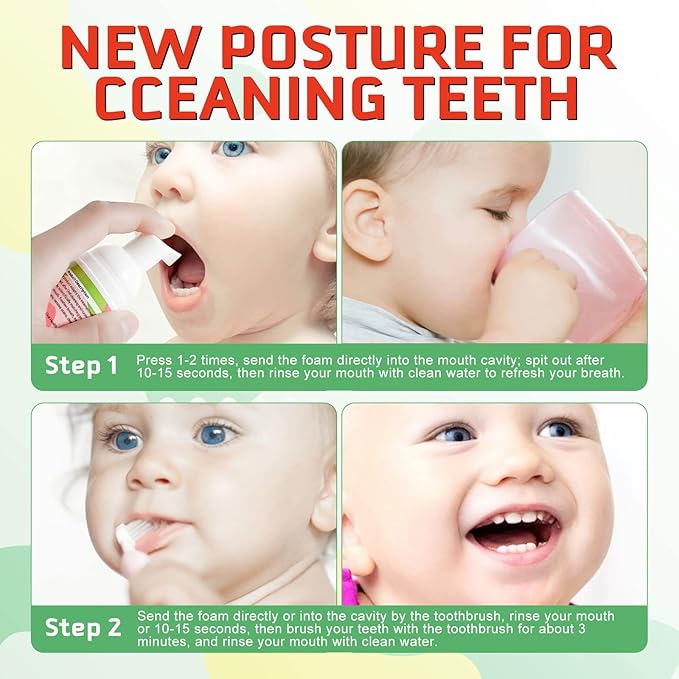 Foam Toothpaste Kids, Kids Mouthwash with Fruit Flavor - Toddler Toothpaste Age for Children, 360ºCare Natural Anti-Cavity Formulas with Fluoride for Electric & U-Shape Toothbrushes