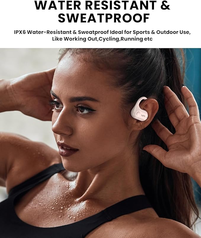 Open Ear Headphones,Wireless Bluetooth 5.3 Air Conduction Open Earbuds,Comfort & Secure Fit ,Powerful Bass,Clear Calls,30H Playback,Light Weight Sports Headsets with Ear-Hook for Workout,Running,Beige-StrideForce Fitness