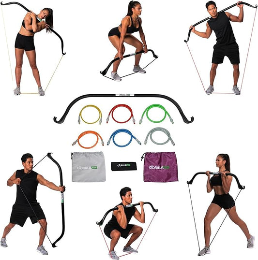 Lite Gorilla Bow Portable Home Gym Resistance Bands and Bar System for Travel, Fitness, Weightlifting and Exercise Kit, Full Body Workout Equipment Set-StrideForce Fitness