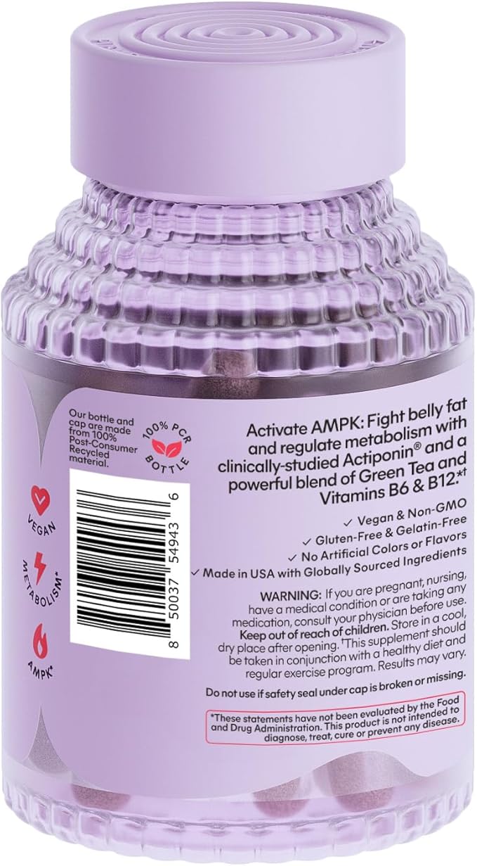 Lemme Burn - Metabolism, Belly Fat Burning + AMPK Activating Supplement for Men & Women w/Clinically Studied Actiponin Gynostemma, Green Tea Extract, Vitamins B6 & B12 - Gluten Free, 60 Count-StrideForce Fitness