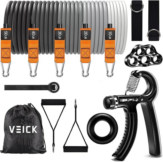 VEICK Resistance Bands, Exercise Bands for Working Out with Handles, Elastic Workout Bands for Men Women, Exercising Bands for Strength Training Equipment at Home Gym-StrideForce Fitness