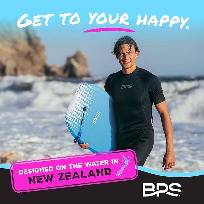 BPS New Zealand ‘Shaka’ Body Board for All Wave Conditions - Lightweight with EPS Core, HDPE Slick Bottom, Body Boards for Beach with Wrist Leash and Plug for Kids and Adults - All Skill Levels-StrideForce Fitness