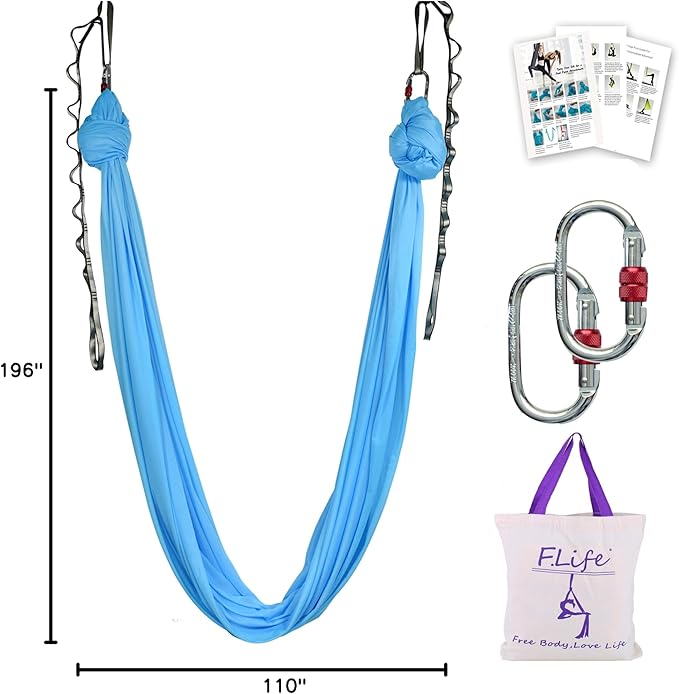 F.Life Aerial Silk Yoga Hammock & Swing for yoga Inversion,Strength training,starter hardware kit-StrideForce Fitness