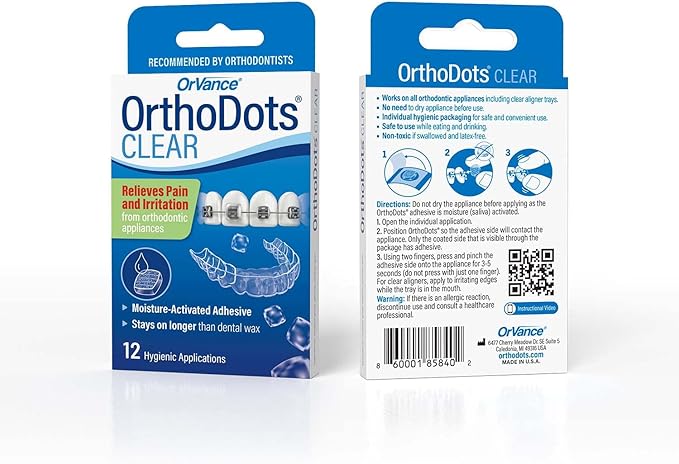 OrthoDots Clear – 24-Hour Protection | Sticks Better Than Dental Wax | Moisture Activated Braces Wax Alternative for Pain Caused by Braces, Clear Aligner Trays, and Other Orthodontic Appliances