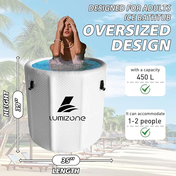 Lumizone Inflatable Cold Plunge Tub 118 Gallons Capacity Ice Bath Portable Ice Bath Tub Compatible With Water Chillers with Lid Drop Stitch PVC Double Layer Seals Oversized for Athletes-StrideForce Fitness