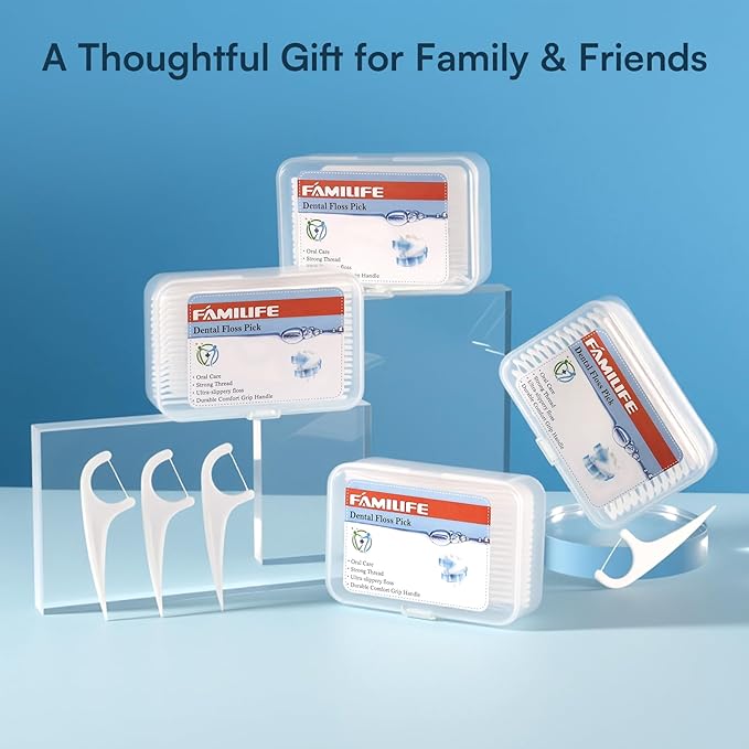FAMILIFE Floss Picks, 240 Count Unflavored Dental Floss Cleaner, Tooth Picks Flossers with 4 Travel Handy Cases, Helps to Fight Tooth Decay and Keep Your Teeth Clean,Flossing Sticks for Family