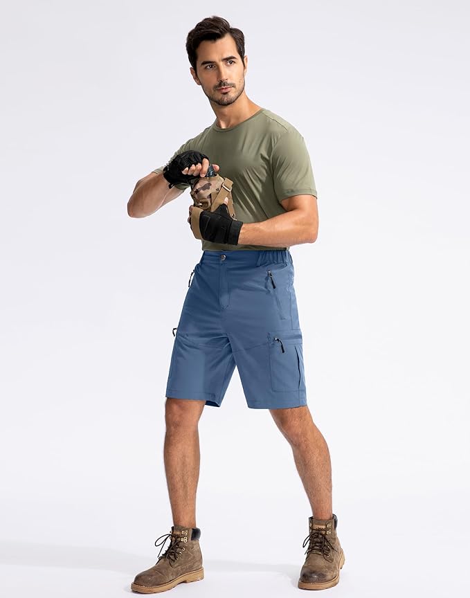 Pudolla Men's Hiking Cargo Shorts 9" Lightweight Outdoor Work Shorts for Men Travel Golf Camping Casual with 5 Zipper Pockets-StrideForce Fitness