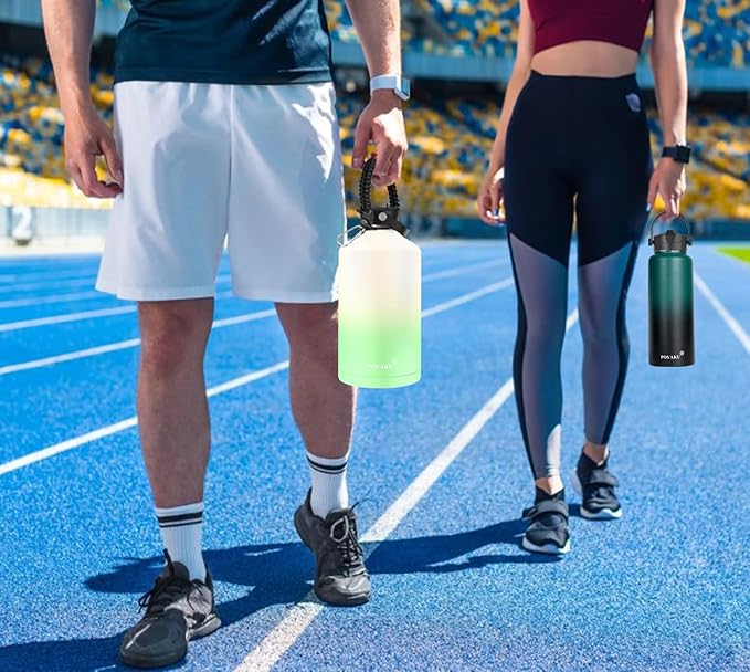 Water Bottle Insulated 32oz 40oz 64oz 128oz Straw Lid Spout Lid & 3 Lids, Leak Proof, Vacuum Insulated,Stainless Steel Water Bottle Wide Mouth for Sports, Gym or Office-StrideForce Fitness